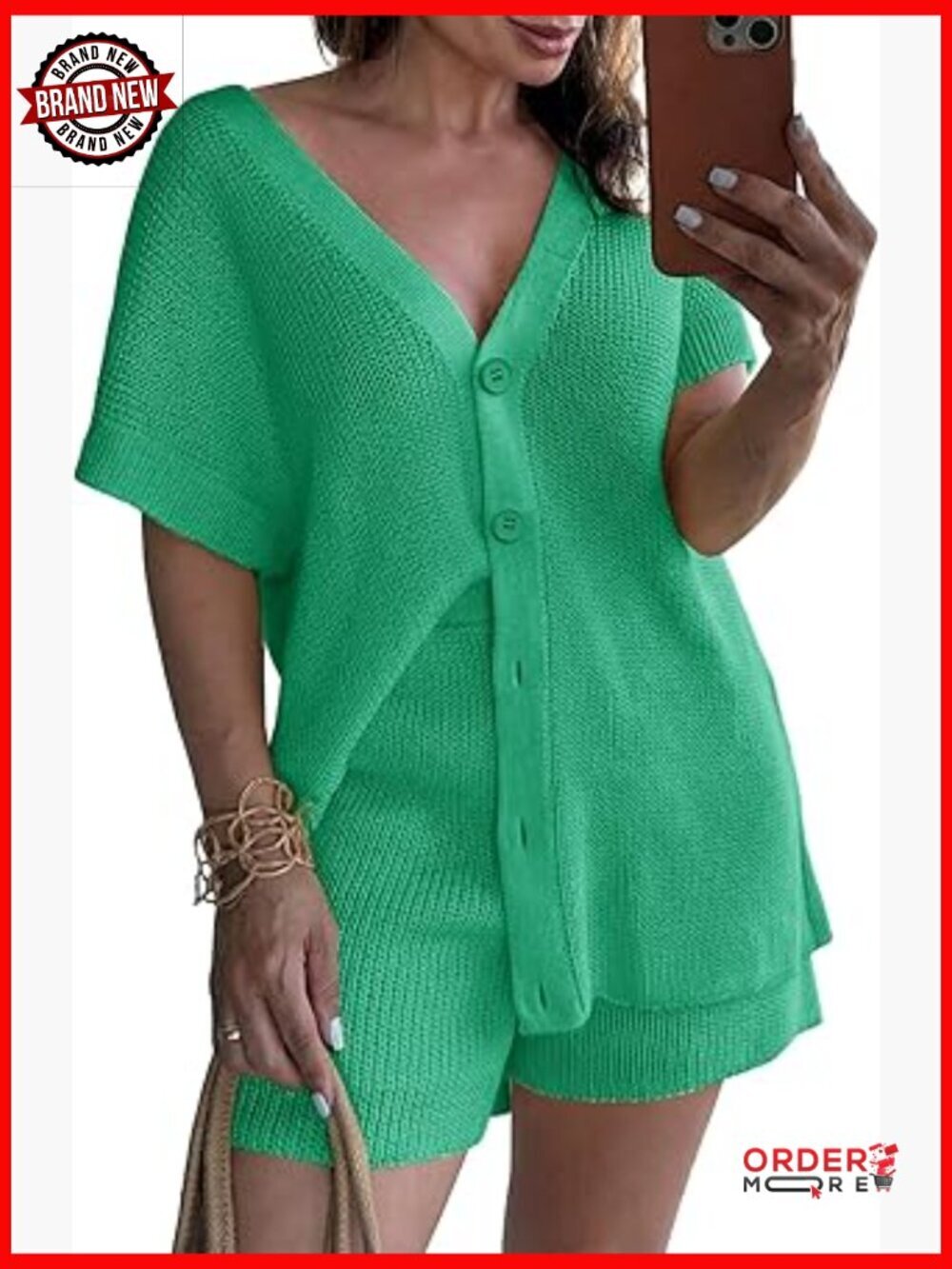 2 Piece Lounge Set Cap Sleeve Button Down Cardigan and High Waisted Shorts Soft